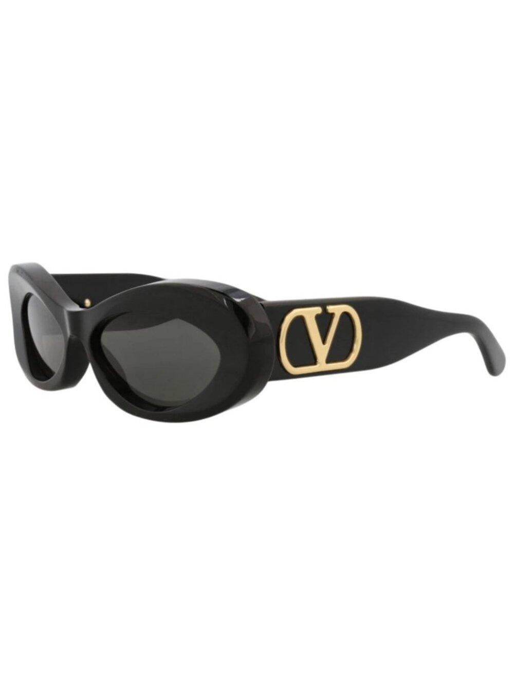 New Valentino Women's Sunglasses Round Oval Acetate Frame Black Black Grey